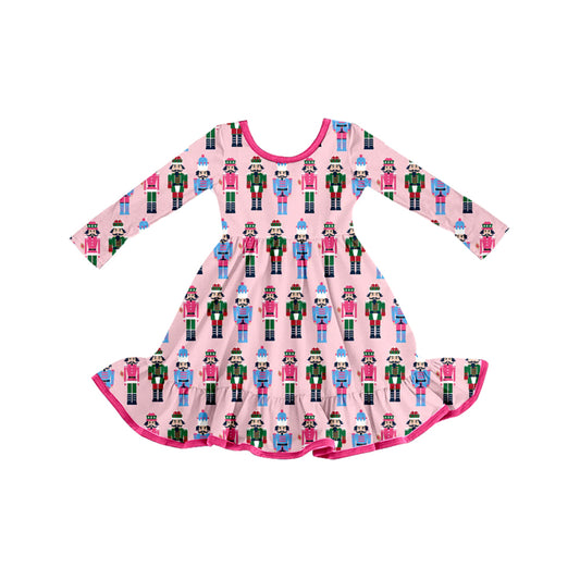 (Pre-order)GLD1280 Nutcracke* Soldier Print Girls Christmas Knee Length Dress
