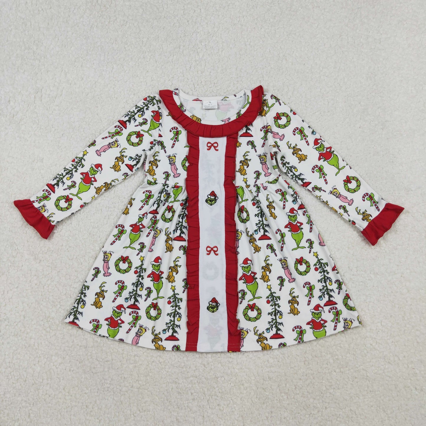 Green Frog Bows Embroidery Girls Christmas Clothes Sisters Matching Wear