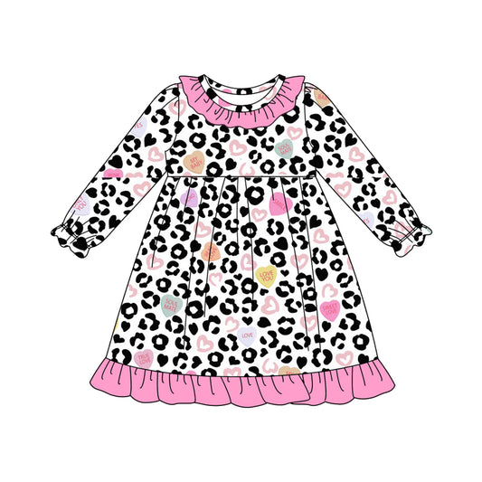 (Pre-order)GLD1290 LOVE YOU Heart Leopard Print Girls Valentine's Day Knee Length Dress