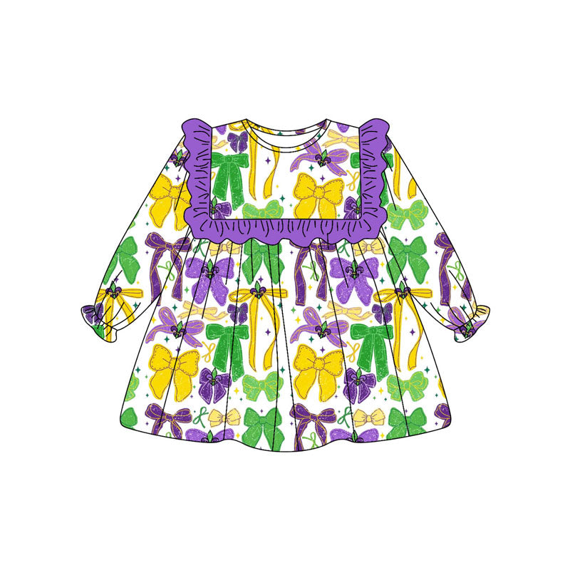 (Pre-order)GLD1308 Bows Anchor Print Girls Mardi Gras Knee Length Dress