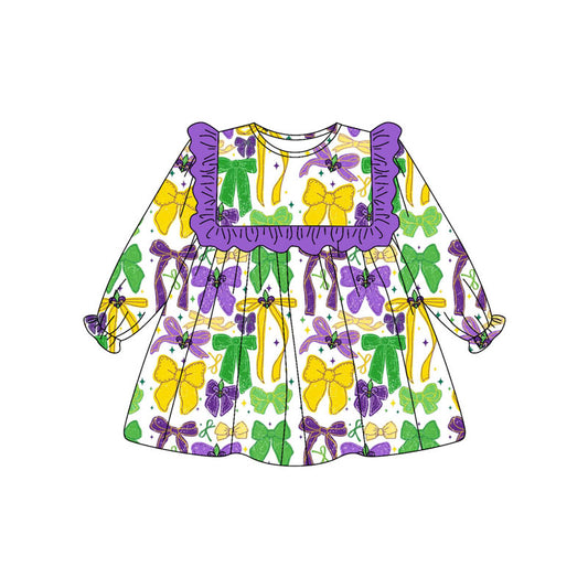 (Pre-order)GLD1308 Bows Anchor Print Girls Mardi Gras Knee Length Dress
