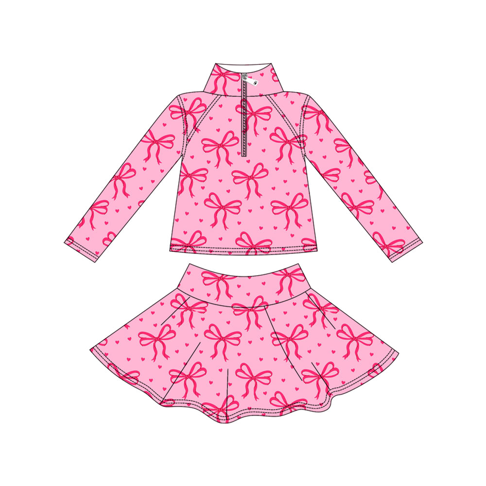 (Pre-order)GLD1316 Pink Bows Heart Zipper Pullover Top Skirts Shorts Girls Yoga Outfits