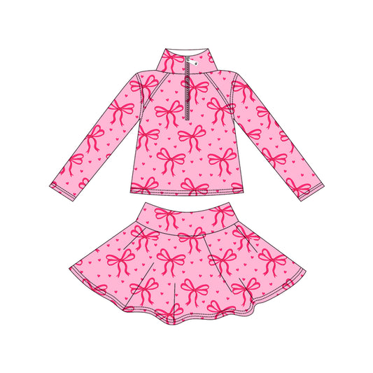 (Pre-order)GLD1316 Pink Bows Heart Zipper Pullover Top Skirts Shorts Girls Yoga Outfits