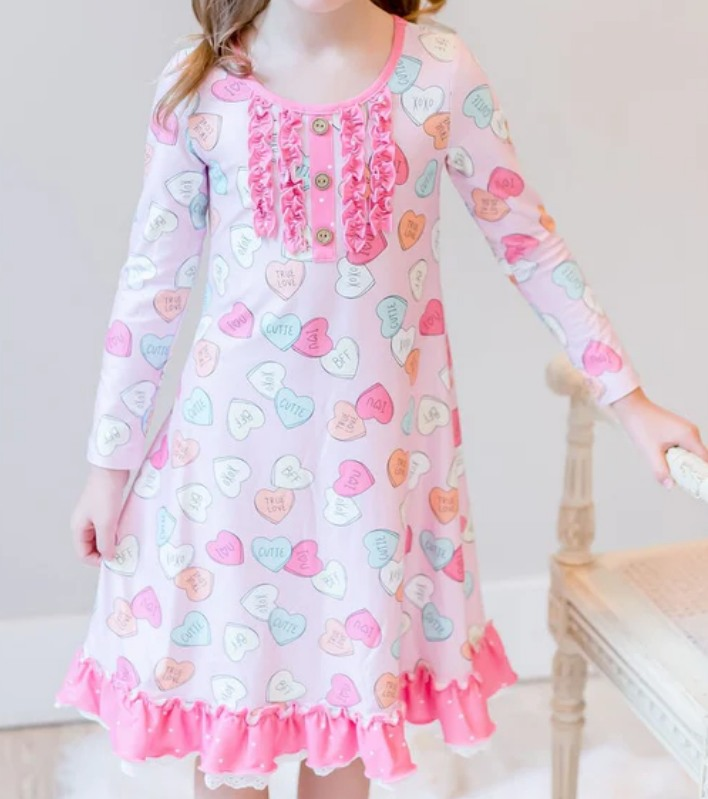 (Pre-order)GLD1321 XOXO Heart Print Girls Valentine's Day Knee Length Dress