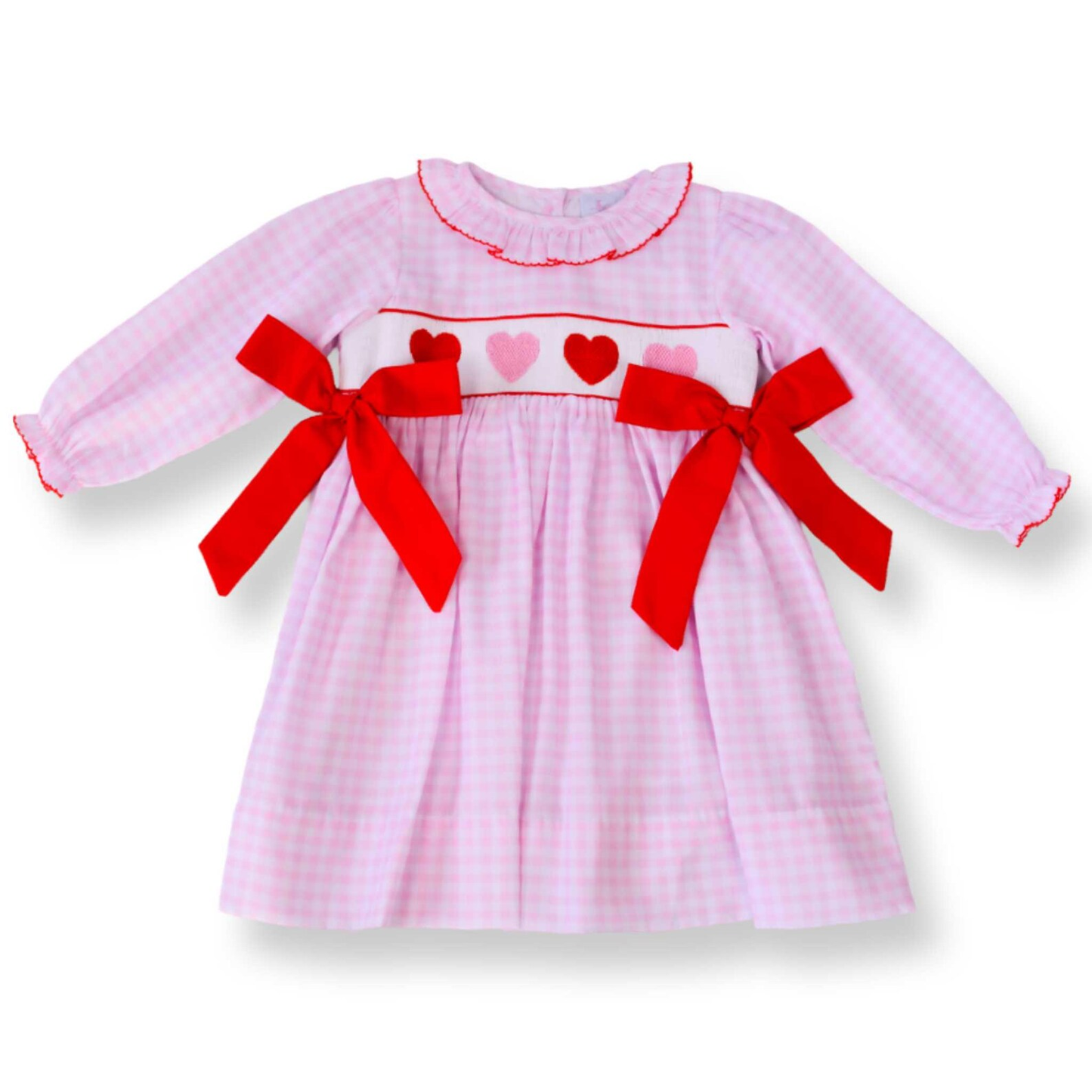 (Pre-order)GLD1329 Heart Pink Plaid Print Girls Valentine's Day Knee Length Dress