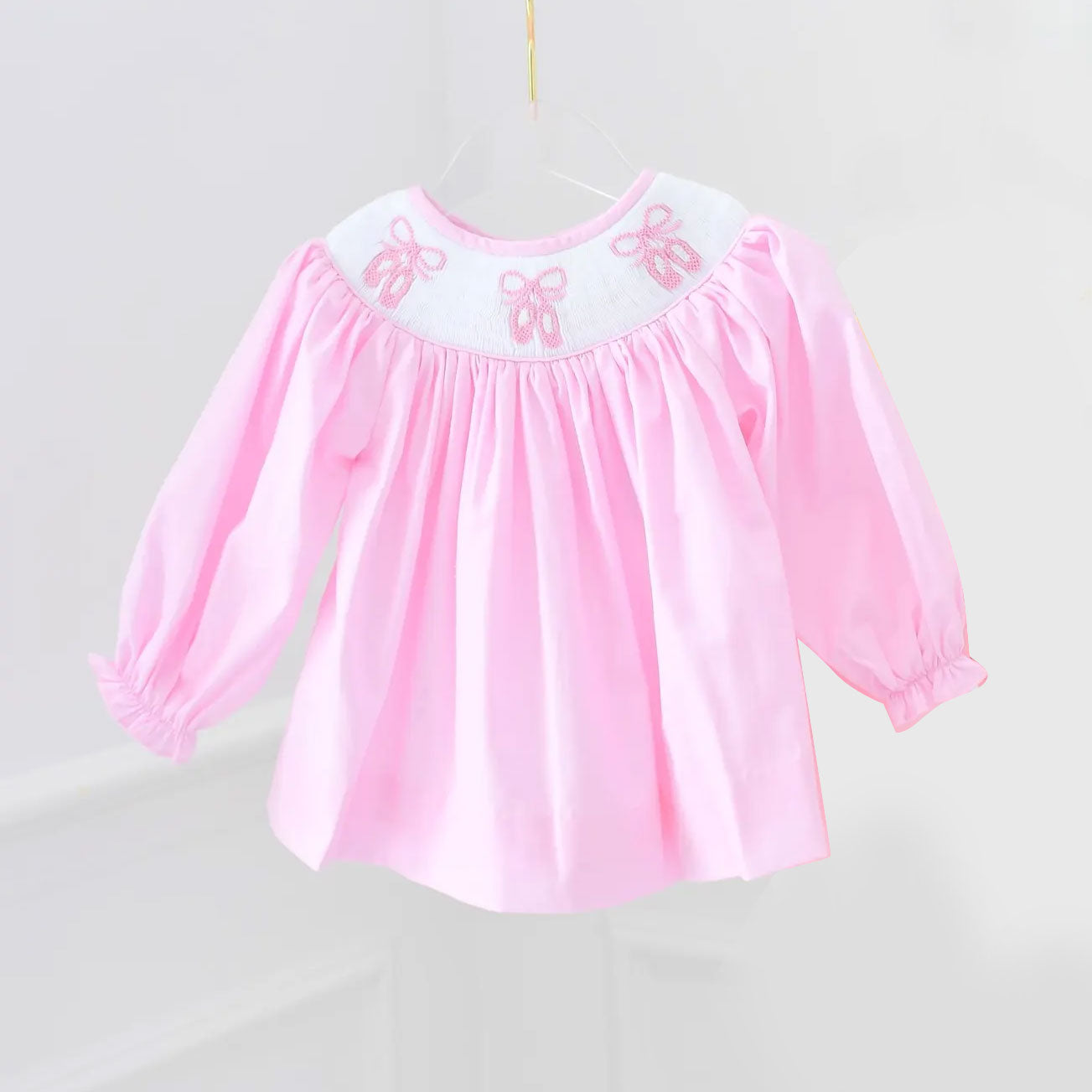 (Pre-order)GLD1330 Dance Shoes Pink Print Girls Long Sleeve Knee Length Dress