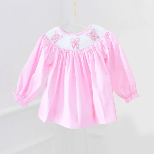 (Pre-order)GLD1330 Dance Shoes Pink Print Girls Long Sleeve Knee Length Dress