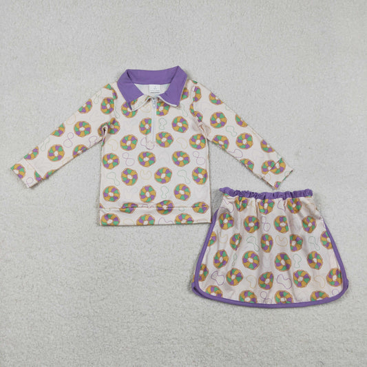 GLD1332 Donuts Zipper Top Skirts Shorts Girls Mardi Gras Clothes Set