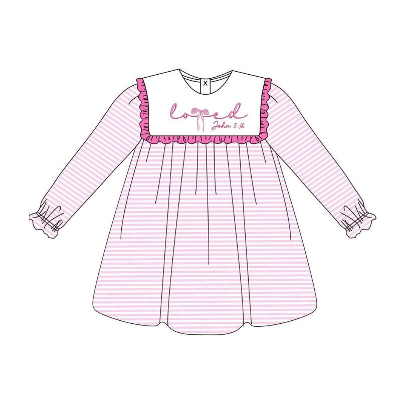(Pre-order)GLD1350  LOVE John 3:16 Pink Stripes Print Girls Valentine's Day Knee Length Dress