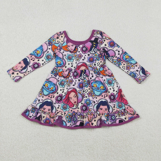 GLD1351  Cartoon Demon Movie Flowers Print Girls Knee Length Dress
