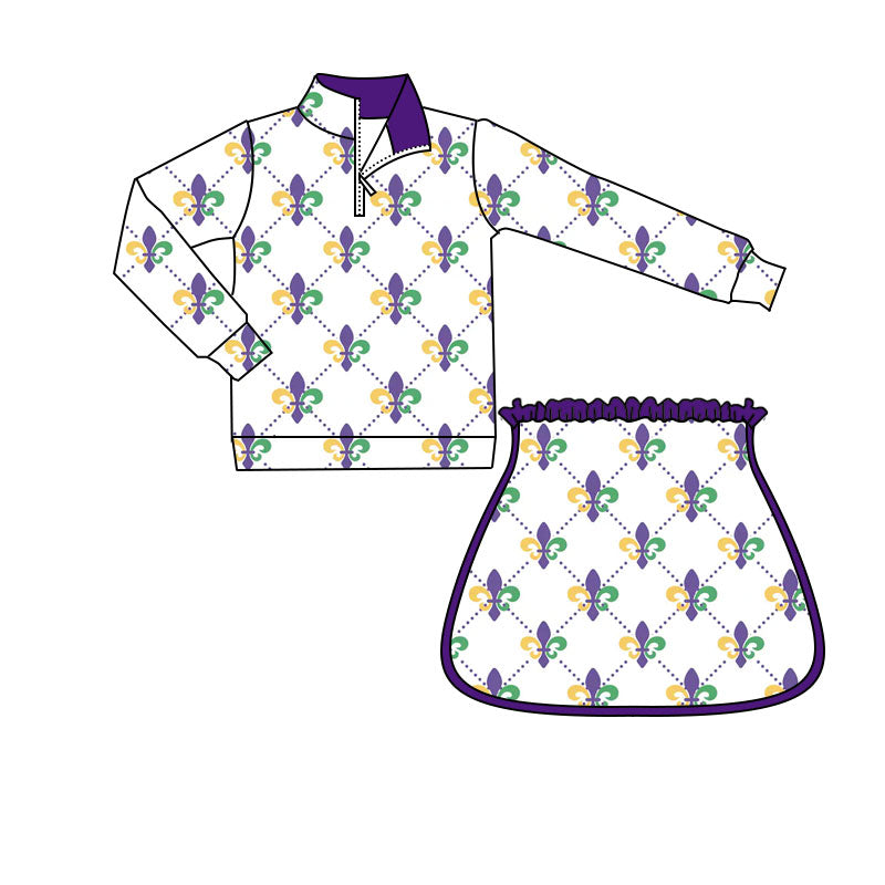 (Pre-order)GLD1360 Anchor Zipper Top Shorts Skirts Girls Mardi Gras Yoga Outfits