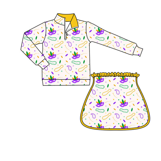 (Pre-order)GLD1370 Mask Zipper Top Shorts Skirts Girls Mardi Gras Yoga Outfits