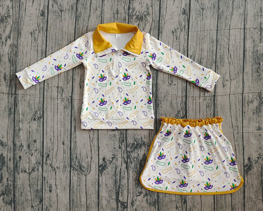 (Pre-order)GLD1370 Mask Zipper Top Shorts Skirts Girls Mardi Gras Yoga Outfits