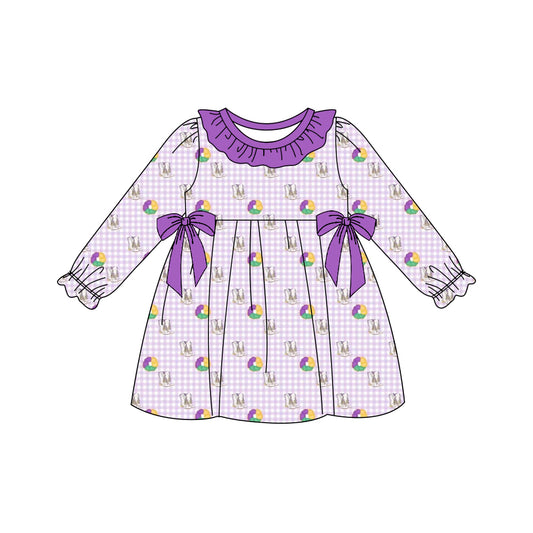 (Pre-order)GLD1379 Donut Purple Print Girls Mardi Gras Knee Length Dress