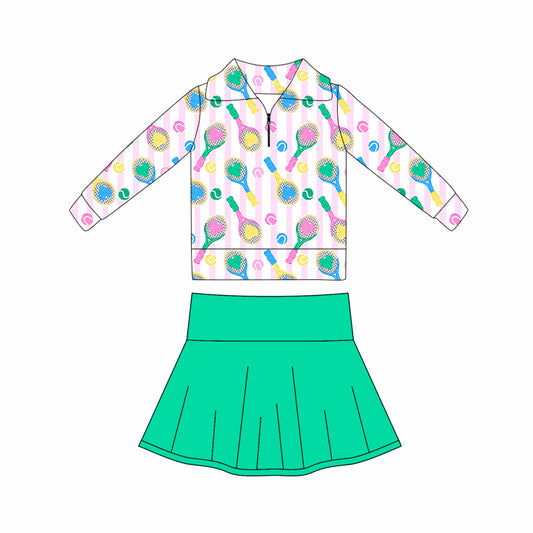 (Pre-order)GLD1417 Tennis Heart Zipper Top Green Skirts Girls Valentine's Day Yoga Clothes Set