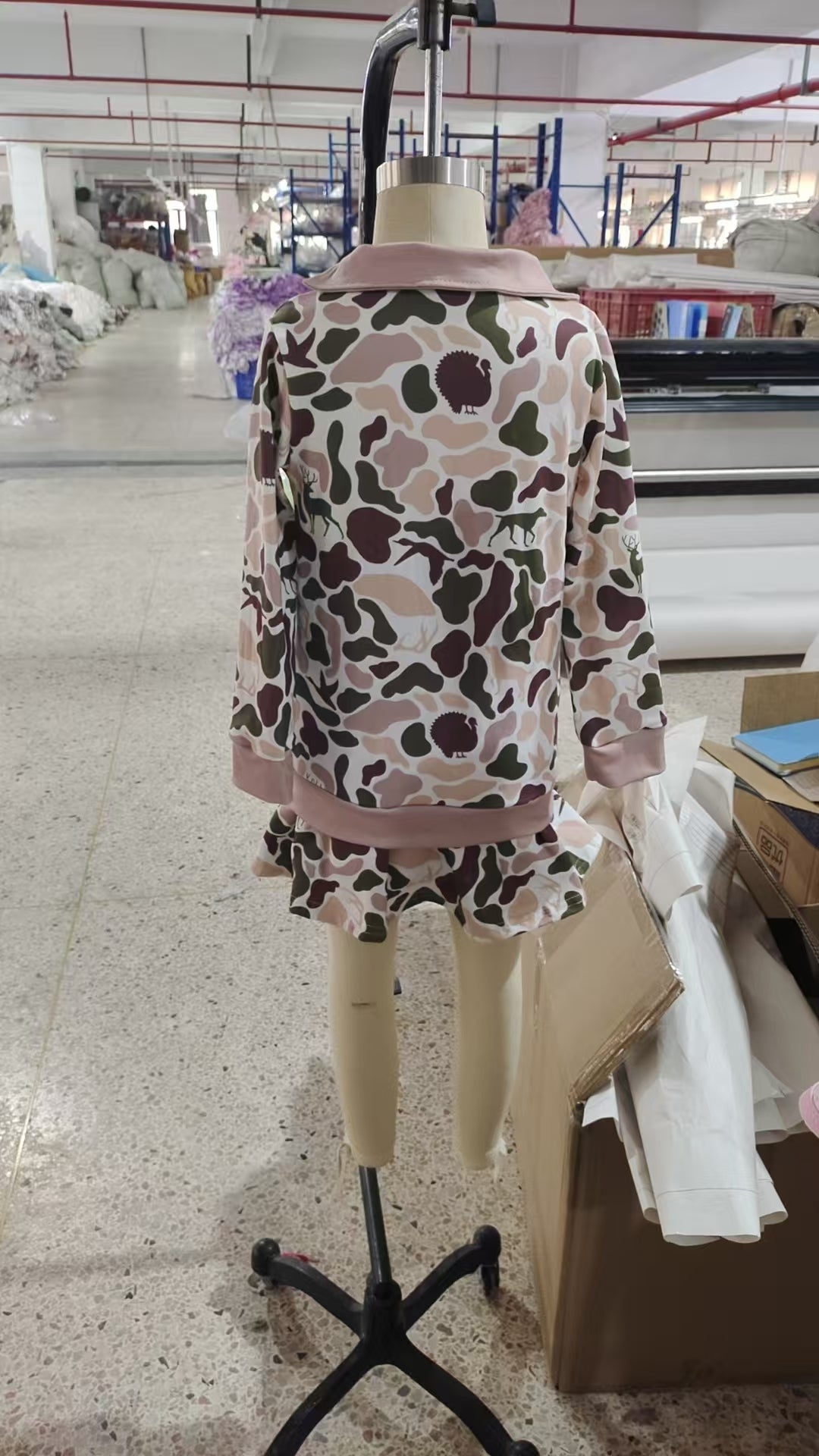 GLD1480 Khaki Camo Long Sleeve Top Skirts Shorts Girls Clothes Set