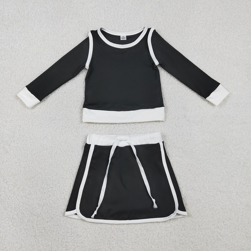 GLD1481 Black Long Sleeve Top Skirts Shorts Girls Yoga Clothes Set