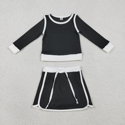 GLD1481 Black Long Sleeve Top Skirts Shorts Girls Yoga Clothes Set