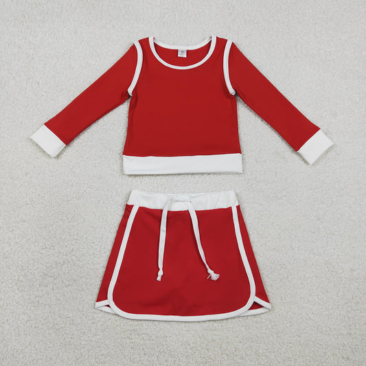 GLD1482 Red Long Sleeve Top Skirts Shorts Girls Yoga Clothes Set