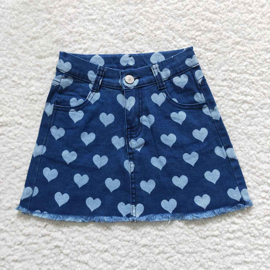 GLK0010 Girls hearts print denim summer skirts