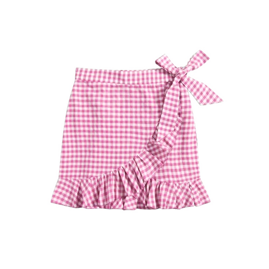 (Pre-order)GLK0022  Pink Plaid Print Girls Summer Skirts