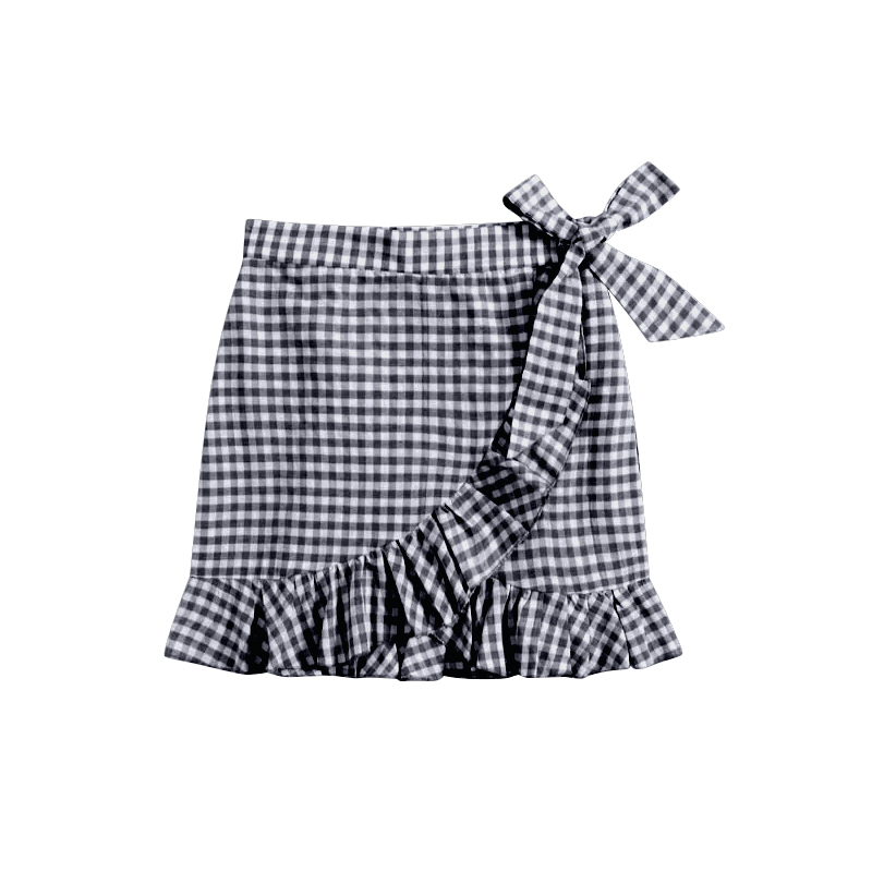 (Pre-order)GLK0023  Black Plaid Print Girls Summer Skirts
