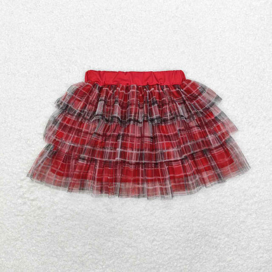 GLK0033 Red Plaid Print Girls Tulle Ruffles Skirts