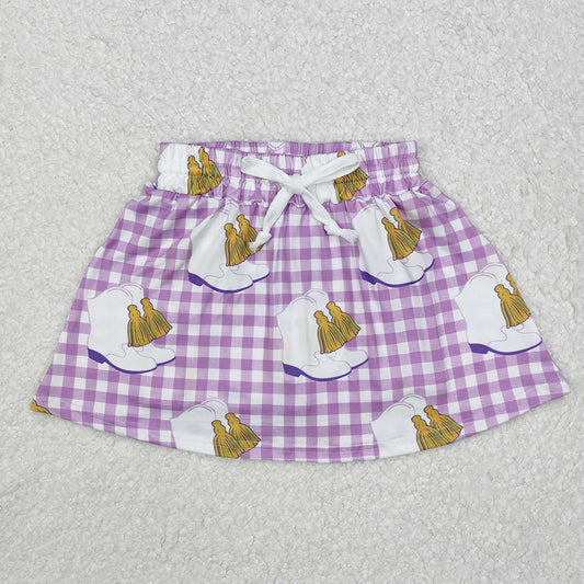 GLK0035   Boots Purple Plaid Print Girls Mardi Gras Bottom Shorts Skirts