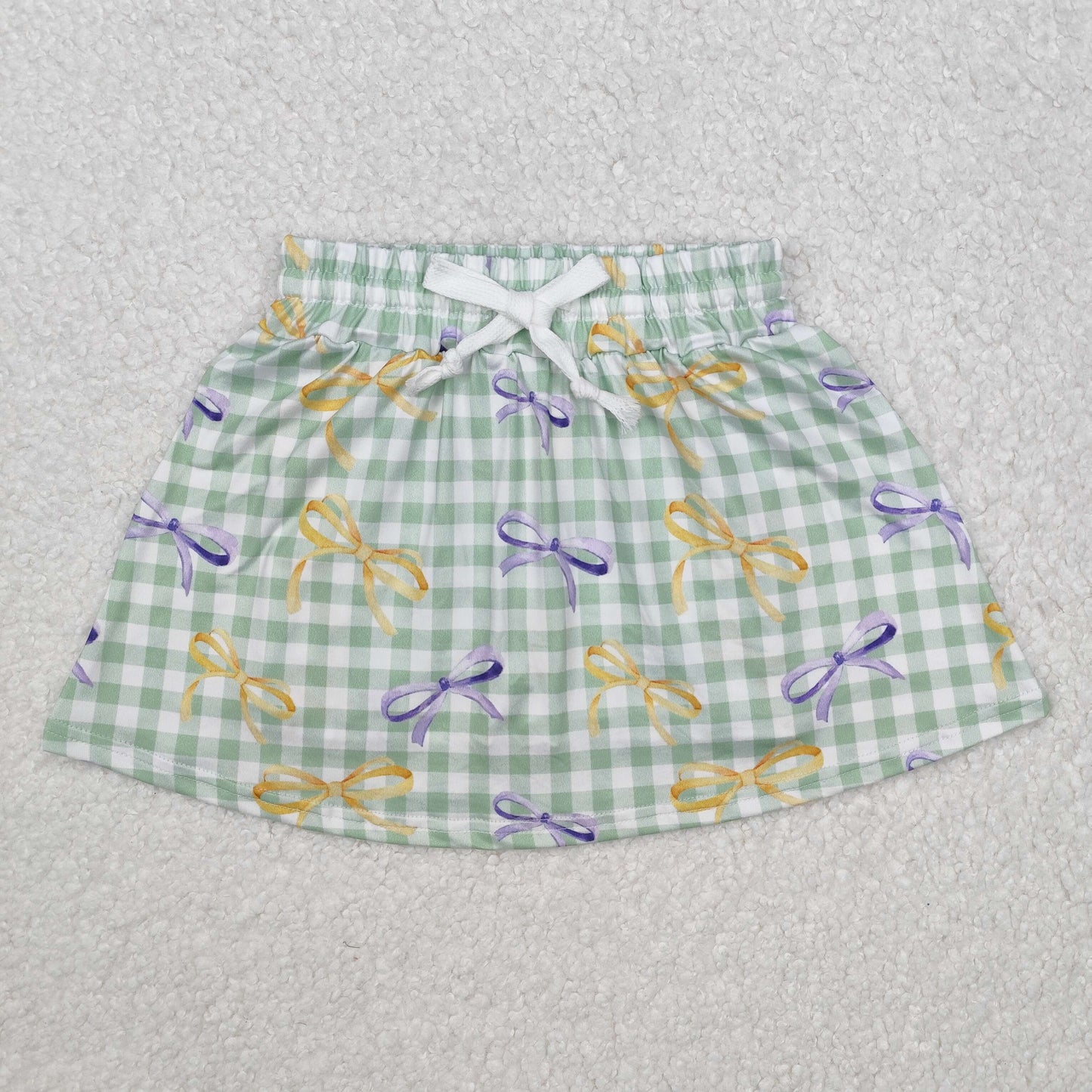 GLK0036   Bows Green Plaid Print Girls Mardi Gras Bottom Shorts Skirts