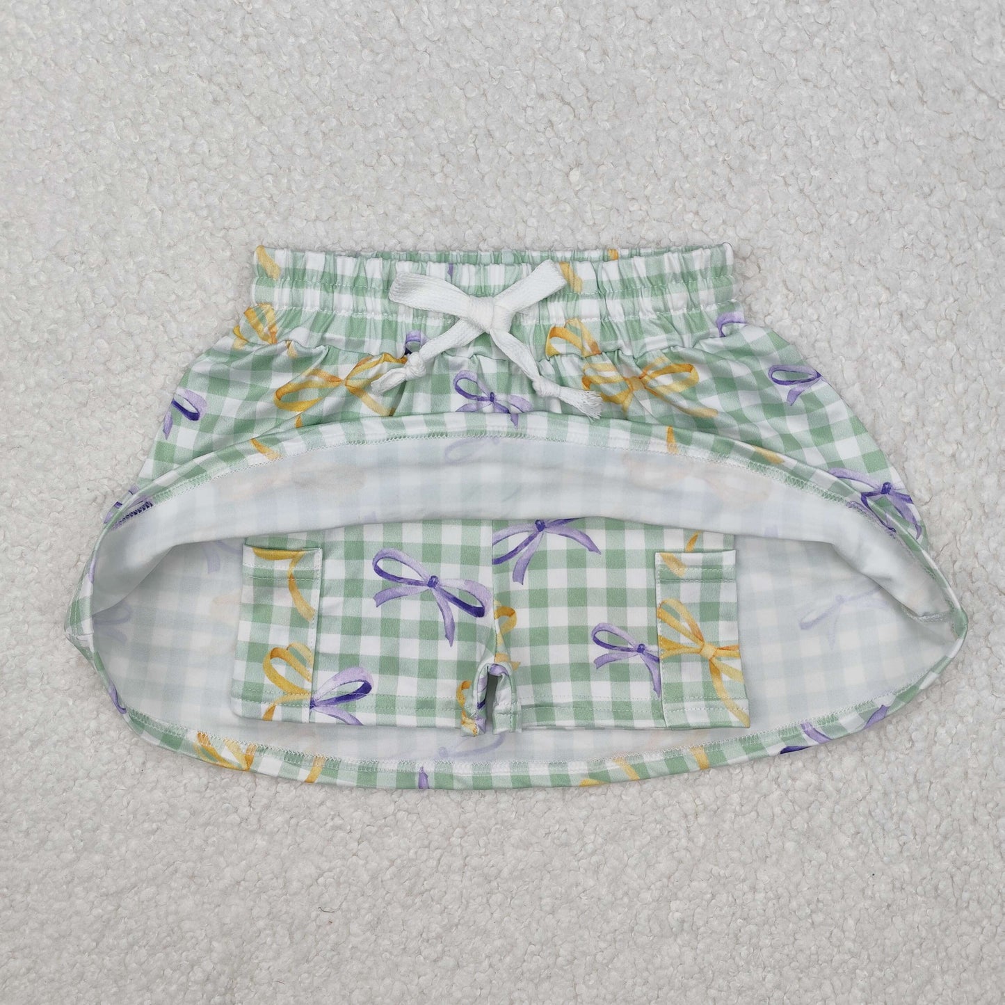 GLK0036   Bows Green Plaid Print Girls Mardi Gras Bottom Shorts Skirts