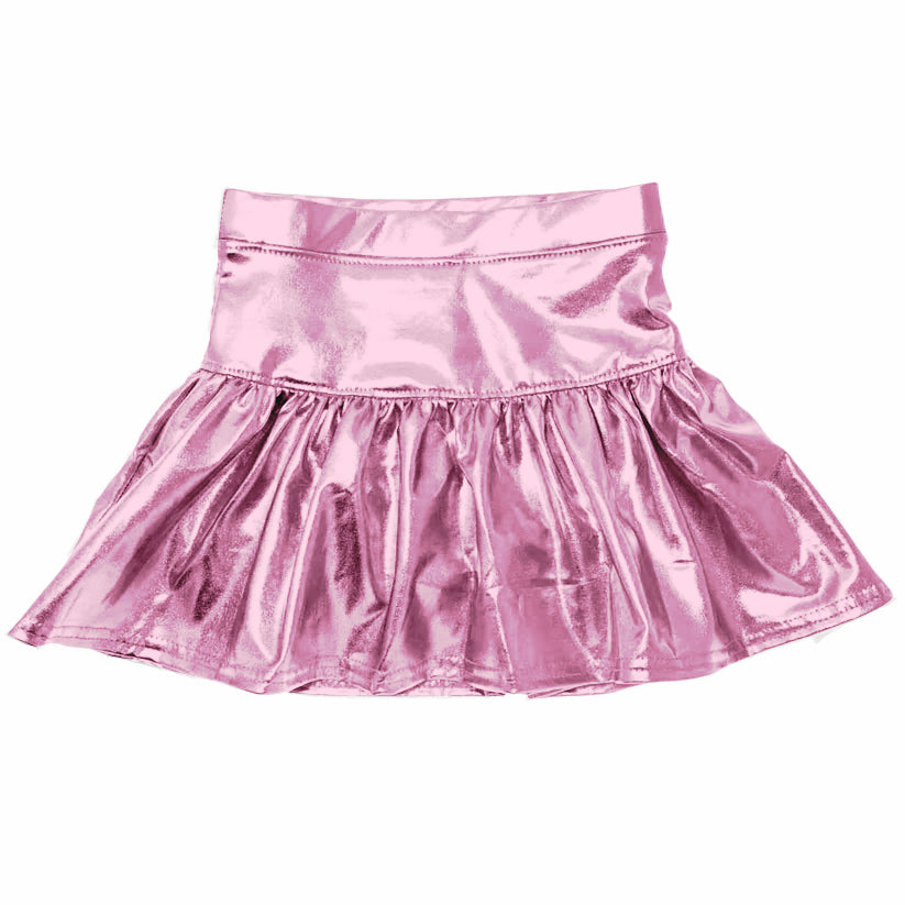 (Pre-order)GLK0040 Pink Pleather Elastic Girls Summer Bottom Skirts Shorts