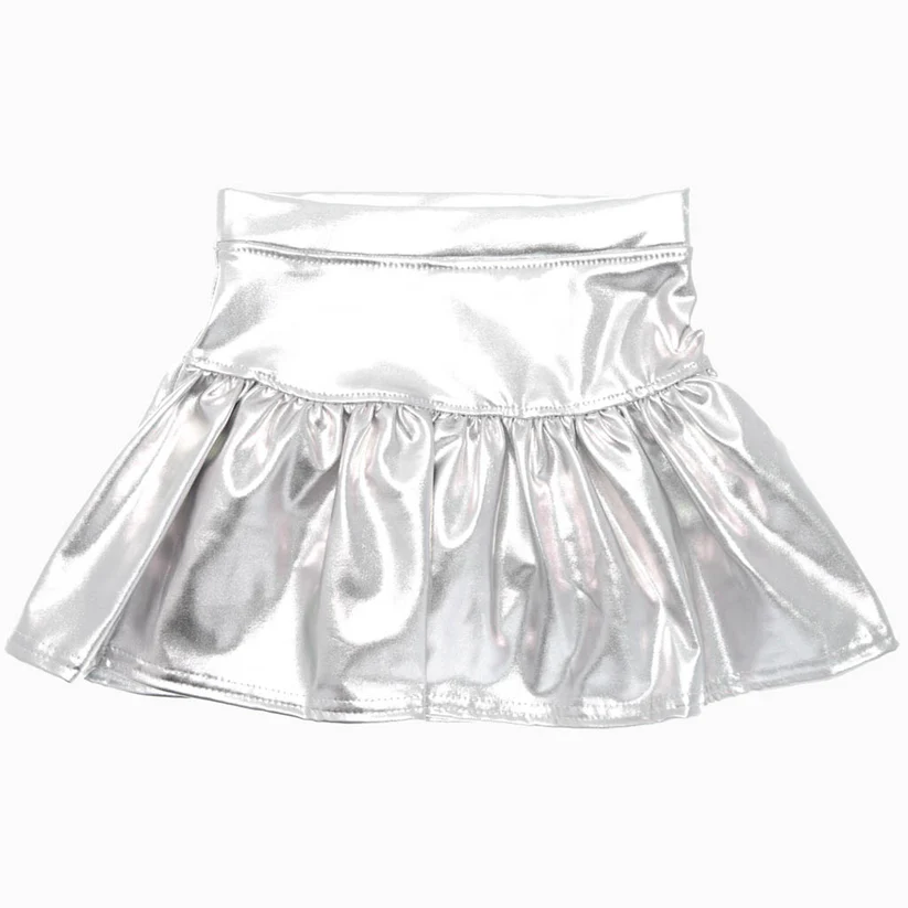 (Pre-order)GLK0042  Silver Pleather Elastic Girls Summer Bottom Skirts Shorts