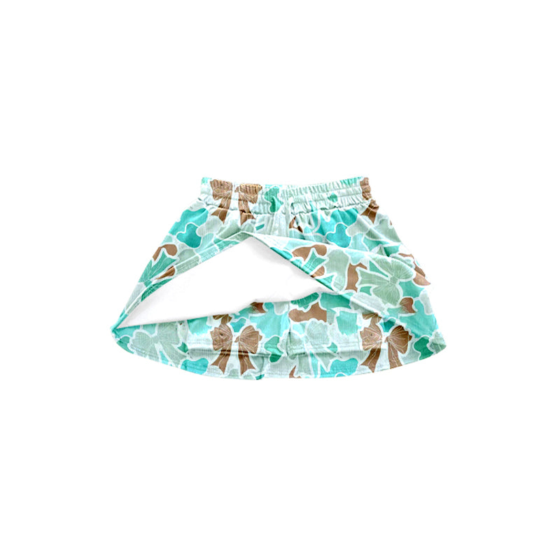 (Pre-order)GLK0056 Aqua Camo Bows Print Girls Summer Bottom Skirts Shorts