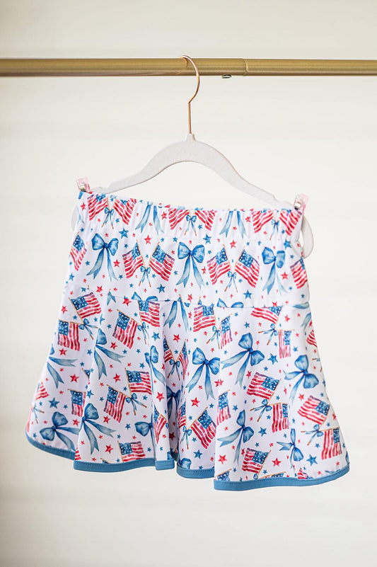 (Pre-order)GLK0098 Flag Bows Stars Print Girls 4th of July Bottom Shorts Skirts