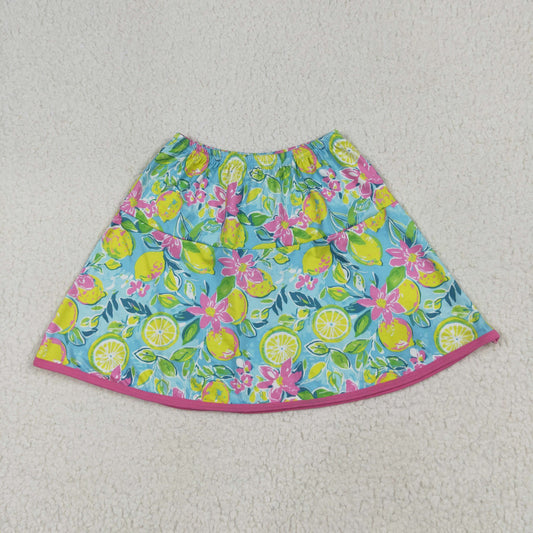 GLK0100 Lemon Flowers Print Girls Summer Bottom Skirts