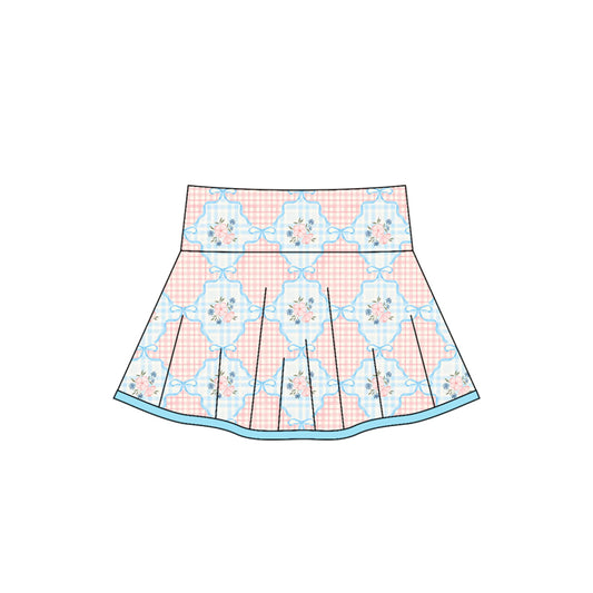(Pre-order)GLK0101 Small Flowers Plaid Print Girls Summer Bottom Yoga Skirts