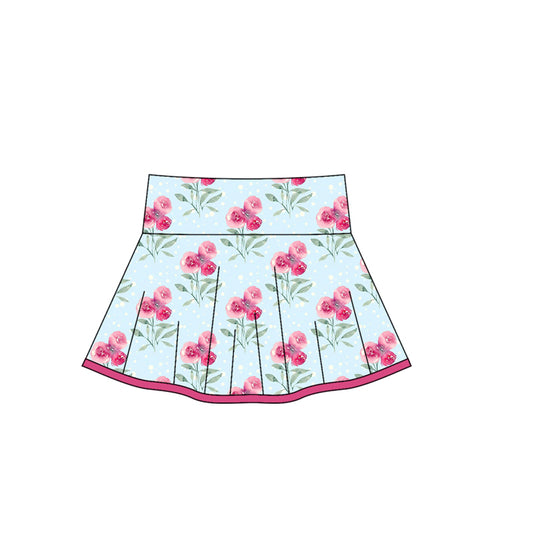 (Pre-order)GLK0105 Pink Flowers Blue Print Girls Summer Bottom Yoga Skirts