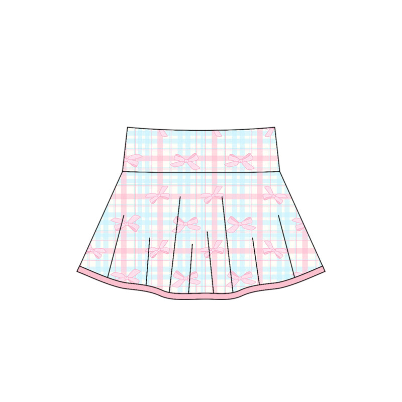 (Pre-order)GLK0106 Pink Bows Plaid Print Girls Summer Bottom Yoga Skirts