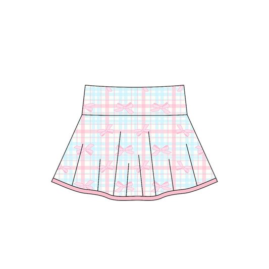 (Pre-order)GLK0106 Pink Bows Plaid Print Girls Summer Bottom Yoga Skirts