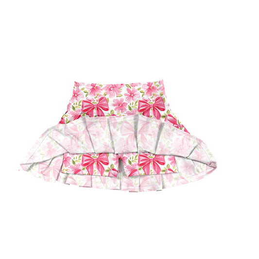 (Pre-order)GLK0121 Pink Bows Flowers Girls Summer Bottom Yoga Skirts