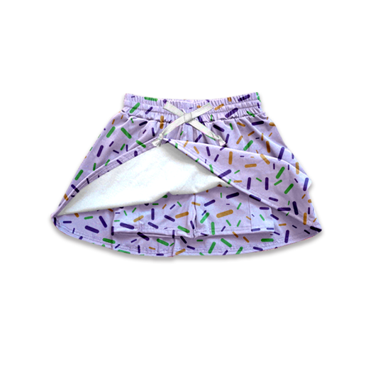(Pre-order)GLK0144 Purple Sprinkles Print Kids Summer Bottom Skirts Shorts