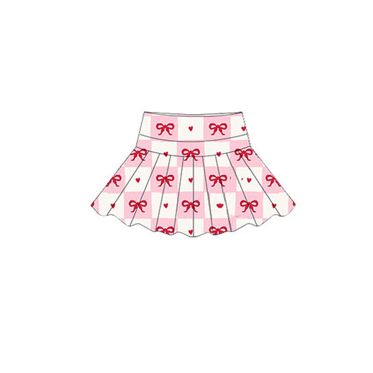 (Pre-order)GLK0151 Heart Bows Plaid Print Girls Valentine's Day Bottom Yoga Skirts