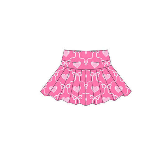 (Pre-order)GLK0154 Pink Heart Bows Print Girls Valentine's Day Bottom Yoga Skirts