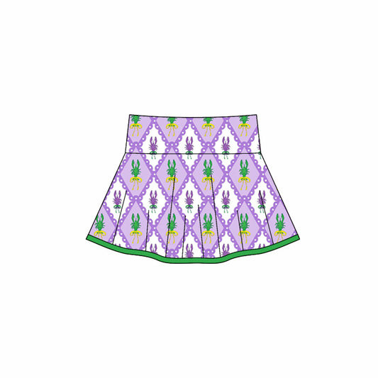 (Pre-order)GLK0161 Crayfish Bows Print Girls Mardi Gras Bottom Yoga Skirts
