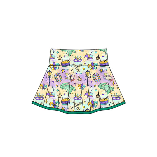 (Pre-order)GLK0163 Mask Hat Anchor Crocodile Print Girls Mardi Gras Bottom Yoga Skirts