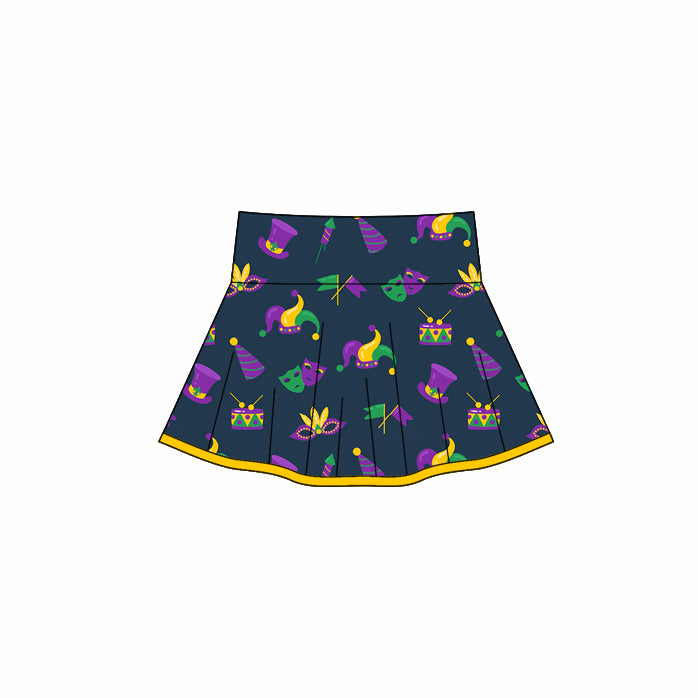 (Pre-order)GLK0164 Mask Hat Print Girls Mardi Gras Bottom Yoga Skirts