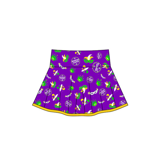 (Pre-order)GLK0165 Mask Anchor Purple Print Girls Mardi Gras Bottom Yoga Skirts