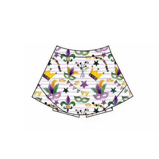 (Pre-order)GLK0167 Anchor Mask Stars Print Girls Mardi Gras Bottom Yoga Skirts
