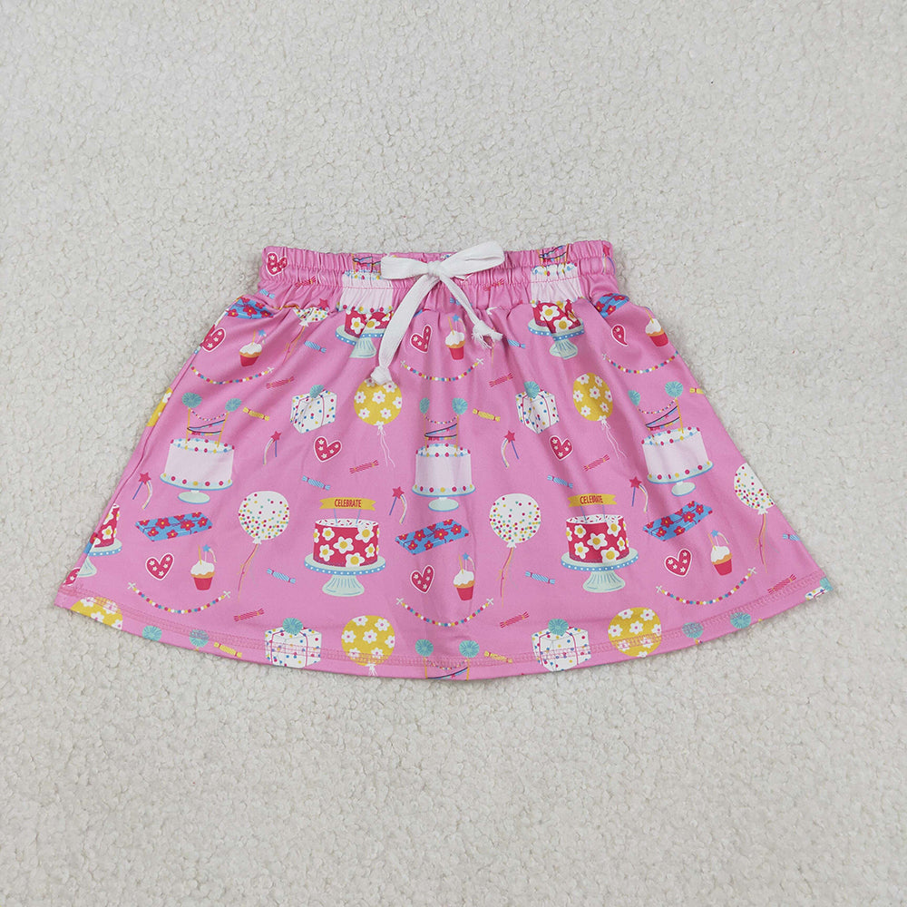 GLK0170 Cake Flowers Print Girls Happy Birthday Bottom Yoga Skirts