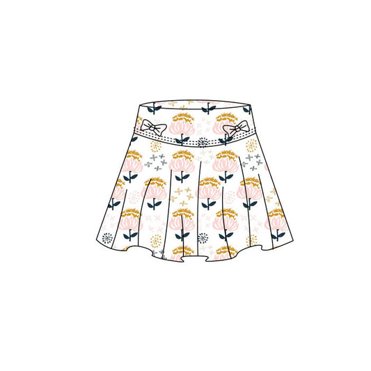 (Pre-order)GLK0181 Pink Flowers Print Girls Summer Bottom Yoga Skirts